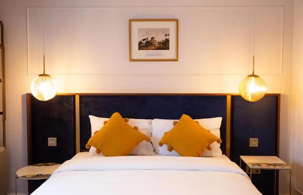 Modern boutique hotel room with sophisticated flair